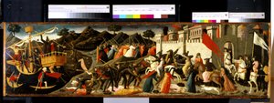 Camilla ve Aeneas Savaşı (ahşap üzerine tempera) by Domenico di Michelino