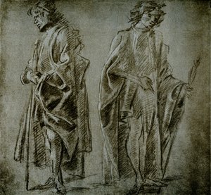 İki erkek figürü için perdelik çalışmaları by Domenico school of Ghirlandaio