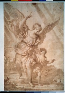 ""Koruyucu Melek"" (Koruyucu melek) Domenico Piola (1627-1703) tarafından kalem çizimi Puşkin Müzesi, Moskova