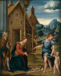 Çocuğa Tapınma, Raphael ve Tobias ile, c.1510 by Domenico workshop attr.to Panetti