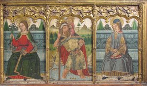Retable, 15. yüzyıldan Aziz Bridget, Aziz Christopher ve Aziz Kilian ile Predella bölmesi.
