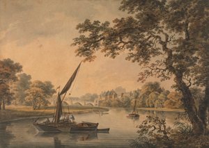 Ön planda yelkenli mavnalar ile Thames Nehri üzerinde bir Köprü by Dominic Serres