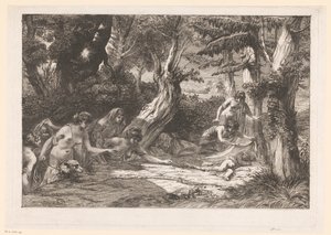 Diana ve perileri ormanda uyuyan Cupid