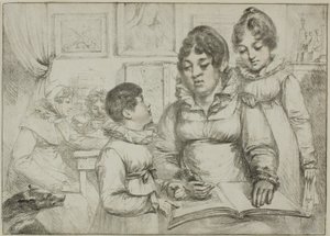 Aile Grubu (İki Çocuğa Kitap Okuyan Kadın) by Dominique Vivant Denon