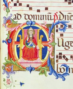 Ms 572 f.125r Santa Maria del Carmine'den gelen bir antifondan Aziz Petrus'u Roma'nın ilk piskoposu olarak betimleyen tarihi ilk 'E'