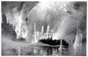 Motor, Zeebrugge'deki Blok Gemilerinin kurtarma ekiplerini fırlattı, Gordon S. Maxwell'in 'Deniz Cephesi'nden bir çizim, 1920
