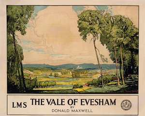 Evesham Vadisi, Londra, Midland ve İskoç Demiryolu reklam afişi (renkli taş) by Donald Maxwell