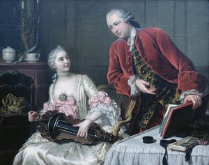 Bir İç Mekanda Müzik Çalan Mösyö ve Madam de Corcelles