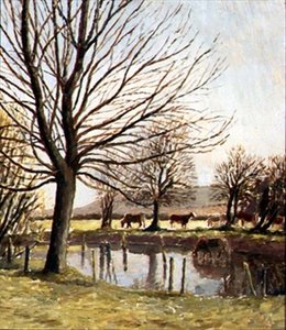 Göl kenarındaki sığır (tuval üzerine yağlı boya) by Dora Carrington