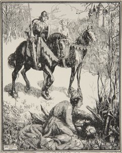 Acı acı ağlayan bir bayan, Beatrice Clay'in 'Kral Arthur Hikayeleri ve Yuvarlak Masa'dan bir illüstrasyon by Dora Curtis