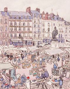 Place Nationale, Dieppe, c.1910 (kağıt üzerinde tebeşir ve tuvalet) by Douglas Fox Pitt