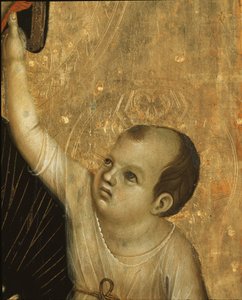 Crevole Madonna: Çocuğun Detayı - panelde tempera ve altın by Duccio di Buoninsegna