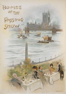 Thames Nehri kıyısındaki bir sahneyi gösteren resimli başlık sayfası. by Dudley Hardy