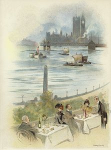 Lunch on terrace overlooking the Thames  by Dudley Hardy