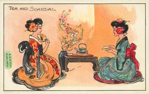 Çay ve skandal: çay içen iki Japon kadın (renkli taş)