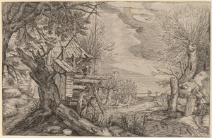 Nehir yakınında günlük ev ile manzara by Dutch 17th Century, formerly Jacques de Gheyn II