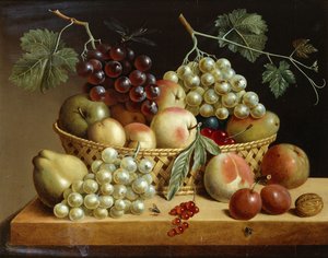 Bir Çıkıntıda Üzüm, Elma, Şeftali ve Diğer Meyve Sepeti, 1833 by Dutch School