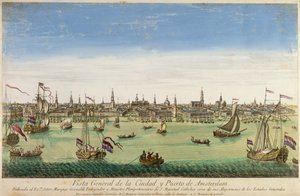 Amsterdam Limanı ve Kasabasının Genel Görünümü, D.G. Hucquier, 16. yüzyıl by Dutch School