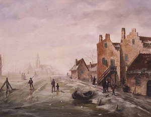 Ön Planda Paten Yapan Figürlerle Bir Kış Manzarası by Dutch School