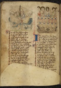 Ekle. 11575, f.65v Jonah ve Balina, Spiegel van der Menschen Behoudenisse