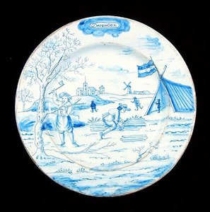 Aralık ayını gösteren delftware plakası (kalay sırlı çanak çömlek) by Dutch School