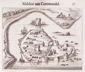 Malabar, Doğu Hint Adaları kıyısında Hollanda kalesi by Dutch School