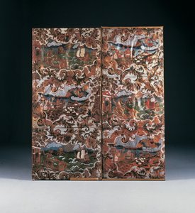 Kabartmalı ve çok renkli süslemeli paneller, 17. yüzyıl sonu (deri) by Dutch School