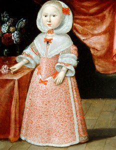 Pembe Beyaz Çiçek tutan kız, 1640 dolayları (bakır üzerine yağlı boya) by Dutch School