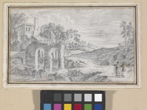 Kalıntılarla İtalyan Manzarası (kirli beyaz kağıt üzerine siyah tebeşir) by Dutch School