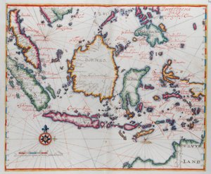 Borneo, Clebes (Sulawesi), Java ve diğer Endonezya adalarını gösteren harita. by Dutch School