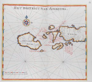 Bouro ve Ceram (Seram), Endonezya adalarını gösteren harita. by Dutch School