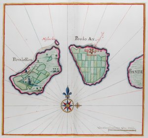 Banda adalarından ikisini gösteren harita. by Dutch School