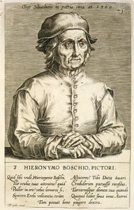 Theodor Galle (1571-1633) tarafından kazınmış bir dizi sanatçı portrelerinde Hieronymus Bosch