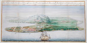 Banda adalarından birinin görünümü. by Dutch School