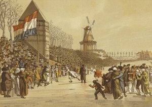 Bayanlar buz pateni yarışları, Leeuwarden, Hollanda, 1805 by Dutch School