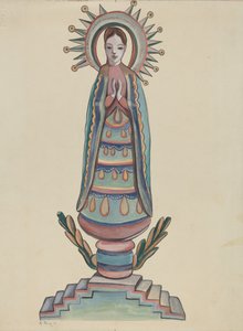 New Mexico, Bulto, Çok Renkli Ahşap Figür, 19351942. by E. Boyd