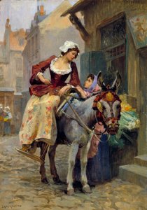 Küçük eşek. Bir eşeğe amazona binen bir kadın, ayakları uygun bir oluk içinde. E. Dameron (18. yüzyıl) Özel koleksiyon by E. Dameron