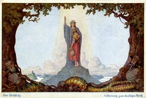 Tarih. Avusturya ve Almanya Birliği. Alegori, E. Kutzer, Avusturya, 1920 dolayları (kartpostal) by E. Kutzer