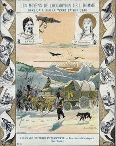 Nakliye tankları - Atilla Hunları (yaklaşık 395-453) - Barbar istilaları - çizim E Letellier - 19. yüzyılın sonlarında tarihi defteri korur - by E. Letellier