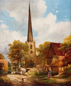 Yardley Kilisesi ve Okulu, 1900. by E Watts