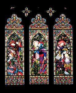 Lavers ve Barraud tarafından yapılan Müjde, Ziyaret ve Doğuş, 1860 (vitray) (ayrıca bkz. 11886) by E. and Halliday, M. F. Burne Jones