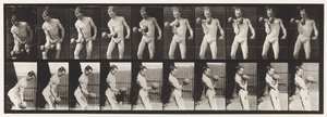 Plaka 324. Kıvrılma 50-lb. Dumb-Bell, Model, 3/4 uzunluk by Eadweard Muybridge