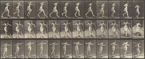 Plaka Numarası 175. Basamak taşları üzerinde olta ve teneke kutu ile dere geçmek by Eadweard Muybridge