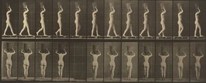 Plaka Numarası 34. Yürümek ve 15 libre taşımak. kafasına sepet, eller kaldırdı by Eadweard Muybridge