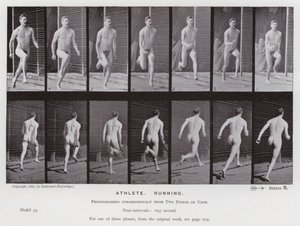 Hareket Halindeki İnsan Figürü: Atlet, Koşma (s/b fotoğraf) by Eadweard Muybridge