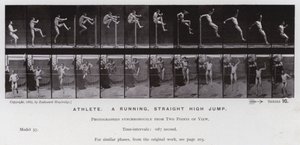 Hareket Halindeki İnsan Figürü: Atlet, koşan, düz yüksek atlama (s/b fotoğraf) by Eadweard Muybridge