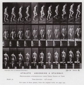 Hareket Halindeki İnsan Figürü: Merdivenden çıkan atlet (s/b fotoğraf) by Eadweard Muybridge