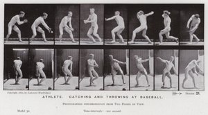 Hareket Halindeki İnsan Figürü: Atlet, beyzbolda yakalama ve atma (s/b fotoğraf) by Eadweard Muybridge