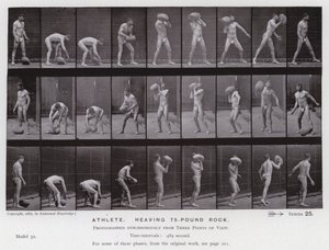 Hareket Halindeki İnsan Figürü: 75 kiloluk bir kayayı kaldıran atlet by Eadweard Muybridge