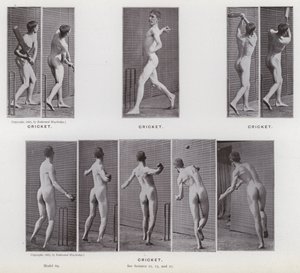 Hareket Halindeki İnsan Figürü: Kriket (s/b fotoğraf) by Eadweard Muybridge